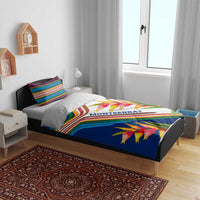 Montserrat Bedding Set with Heliconia Flower Illustration Colorful Retro Stripe Design - Wonder Print Shop