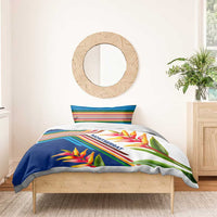 Montserrat Bedding Set with Heliconia Flower Illustration Colorful Retro Stripe Design - Wonder Print Shop