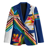 Montserrat Blazer with Heliconia Flower Illustration Colorful Retro Stripe Design - Wonder Print Shop