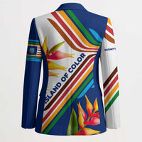 Montserrat Blazer with Heliconia Flower Illustration Colorful Retro Stripe Design - Wonder Print Shop