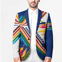 Montserrat Blazer with Heliconia Flower Illustration Colorful Retro Stripe Design - Wonder Print Shop