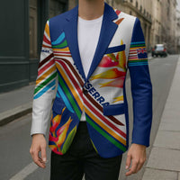 Montserrat Blazer with Heliconia Flower Illustration Colorful Retro Stripe Design - Wonder Print Shop