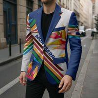 Montserrat Blazer with Heliconia Flower Illustration Colorful Retro Stripe Design - Wonder Print Shop