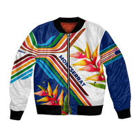 Montserrat Bomber Jacket with Heliconia Flower Illustration Colorful Retro Stripe Design - Wonder Print Shop