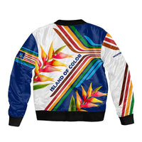 Montserrat Bomber Jacket with Heliconia Flower Illustration Colorful Retro Stripe Design - Wonder Print Shop