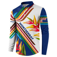 Montserrat Button Sweatshirt with Heliconia Flower Illustration Colorful Retro Stripe Design - Wonder Print Shop