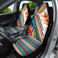 Montserrat Car Seat Cover with Heliconia Flower Illustration Colorful Retro Stripe Design - Wonder Print Shop