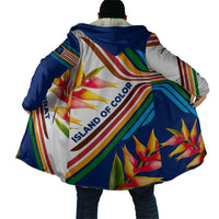 Montserrat Cloak with Heliconia Flower Illustration Colorful Retro Stripe Design - Wonder Print Shop