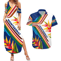 Montserrat Couples Matching Summer Maxi Dress and Hawaiian Shirt with Heliconia Flower Illustration Colorful Retro Stripe Design - Wonder Print Shop
