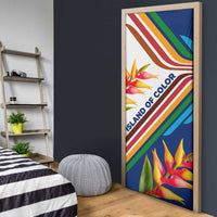 Montserrat Door Cover with Heliconia Flower Illustration Colorful Retro Stripe Design - Wonder Print Shop