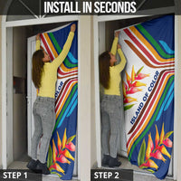 Montserrat Door Cover with Heliconia Flower Illustration Colorful Retro Stripe Design - Wonder Print Shop