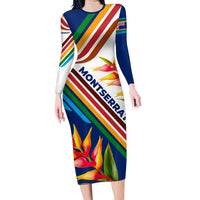 Montserrat Family Matching Long Sleeve Bodycon Dress and Hawaiian Shirt with Heliconia Flower Illustration Colorful Retro Stripe Design - Wonder Print Shop