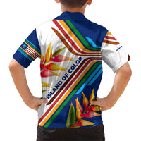 Montserrat Family Matching Short Sleeve Bodycon Dress and Hawaiian Shirt with Heliconia Flower Illustration Colorful Retro Stripe Design - Wonder Print Shop