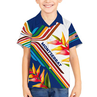 Montserrat Family Matching Short Sleeve Bodycon Dress and Hawaiian Shirt with Heliconia Flower Illustration Colorful Retro Stripe Design - Wonder Print Shop