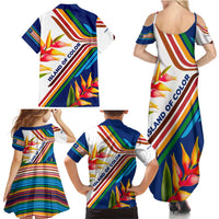 Montserrat Family Matching Summer Maxi Dress and Hawaiian Shirt with Heliconia Flower Illustration Colorful Retro Stripe Design - Wonder Print Shop