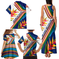 Montserrat Family Matching Tank Maxi Dress and Hawaiian Shirt with Heliconia Flower Illustration Colorful Retro Stripe Design - Wonder Print Shop