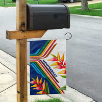 Montserrat Garden Flag with Heliconia Flower Illustration Colorful Retro Stripe Design - Wonder Print Shop