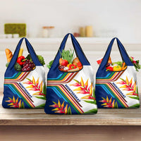 Montserrat Grocery Bag with Heliconia Flower Illustration Colorful Retro Stripe Design - Wonder Print Shop