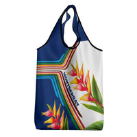 Montserrat Grocery Bag with Heliconia Flower Illustration Colorful Retro Stripe Design - Wonder Print Shop