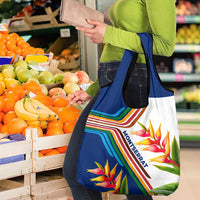 Montserrat Grocery Bag with Heliconia Flower Illustration Colorful Retro Stripe Design - Wonder Print Shop