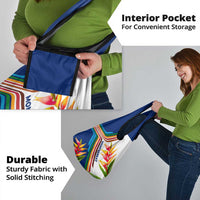 Montserrat Grocery Bag with Heliconia Flower Illustration Colorful Retro Stripe Design - Wonder Print Shop