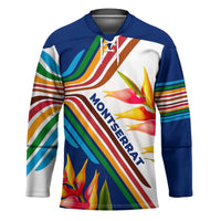 Montserrat Hockey Jersey with Heliconia Flower Illustration Colorful Retro Stripe Design - Wonder Print Shop