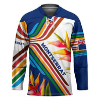 Montserrat Hockey Jersey with Heliconia Flower Illustration Colorful Retro Stripe Design - Wonder Print Shop