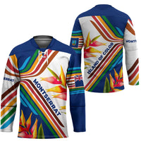 Montserrat Hockey Jersey with Heliconia Flower Illustration Colorful Retro Stripe Design - Wonder Print Shop