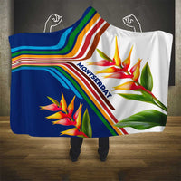 Montserrat Hooded Blanket with Heliconia Flower Illustration Colorful Retro Stripe Design - Wonder Print Shop