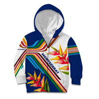 Montserrat Kid Hoodie with Heliconia Flower Illustration Colorful Retro Stripe Design - Wonder Print Shop
