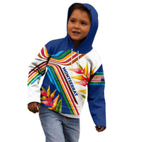 Montserrat Kid Hoodie with Heliconia Flower Illustration Colorful Retro Stripe Design - Wonder Print Shop