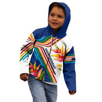 Montserrat Kid Hoodie with Heliconia Flower Illustration Colorful Retro Stripe Design - Wonder Print Shop