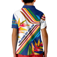 Montserrat Kid Polo Shirt with Heliconia Flower Illustration Colorful Retro Stripe Design - Wonder Print Shop
