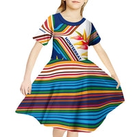 Montserrat Kid Short Sleeve Dress with Heliconia Flower Illustration Colorful Retro Stripe Design - Wonder Print Shop
