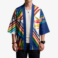 Montserrat Kimono with Heliconia Flower Illustration Colorful Retro Stripe Design - Wonder Print Shop