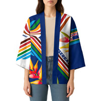 Montserrat Kimono with Heliconia Flower Illustration Colorful Retro Stripe Design - Wonder Print Shop