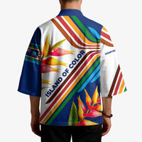 Montserrat Kimono with Heliconia Flower Illustration Colorful Retro Stripe Design - Wonder Print Shop