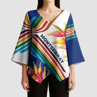 Montserrat Kimono Sleeve Blouse with Heliconia Flower Illustration Colorful Retro Stripe Design - Wonder Print Shop
