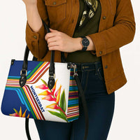 Montserrat Leather Bag with Heliconia Flower Illustration Colorful Retro Stripe Design - Wonder Print Shop