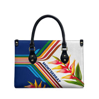 Montserrat Leather Bag with Heliconia Flower Illustration Colorful Retro Stripe Design - Wonder Print Shop