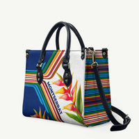 Montserrat Leather Bag with Heliconia Flower Illustration Colorful Retro Stripe Design - Wonder Print Shop