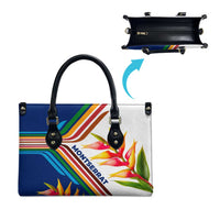 Montserrat Leather Bag with Heliconia Flower Illustration Colorful Retro Stripe Design - Wonder Print Shop