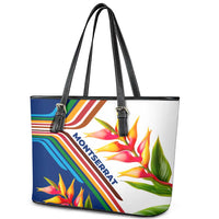 Montserrat Leather Tote Bag with Heliconia Flower Illustration Colorful Retro Stripe Design - Wonder Print Shop