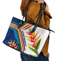 Montserrat Leather Tote Bag with Heliconia Flower Illustration Colorful Retro Stripe Design - Wonder Print Shop