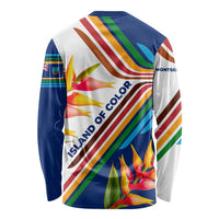 Montserrat Long Sleeve Shirt with Heliconia Flower Illustration Colorful Retro Stripe Design - Wonder Print Shop