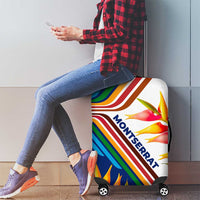 Montserrat Luggage Cover with Heliconia Flower Illustration Colorful Retro Stripe Design - Wonder Print Shop