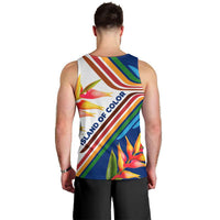 Montserrat Men Tank Top with Heliconia Flower Illustration Colorful Retro Stripe Design - Wonder Print Shop