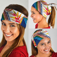Montserrat Neck Gaiter with Heliconia Flower Illustration Colorful Retro Stripe Design TS04