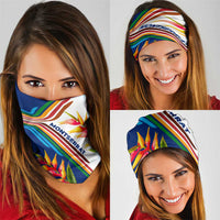 Montserrat Neck Gaiter with Heliconia Flower Illustration Colorful Retro Stripe Design TS04