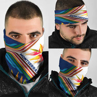 Montserrat Neck Gaiter with Heliconia Flower Illustration Colorful Retro Stripe Design TS04